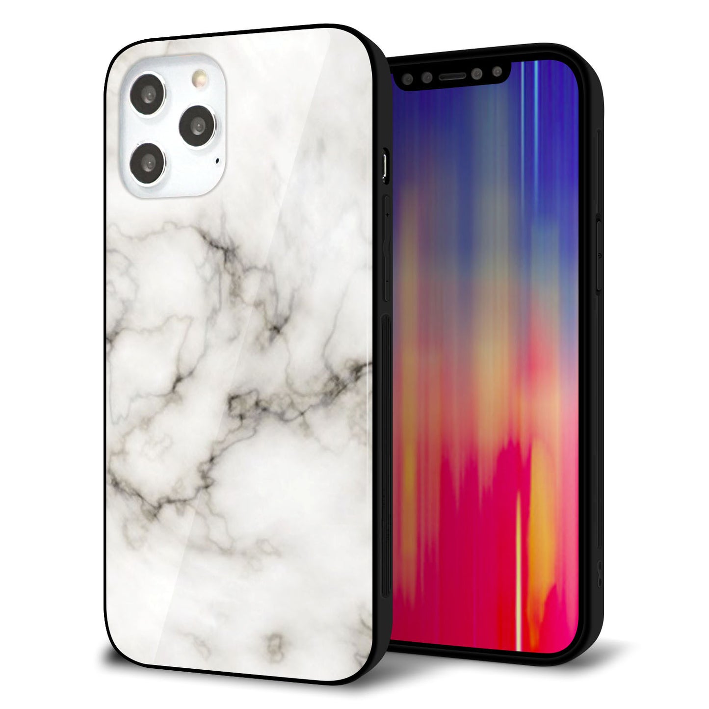 iPhone 12 Pro Max 強化ガラス＆TPUスマホケース ガラプリ【KM871 大理石WH】