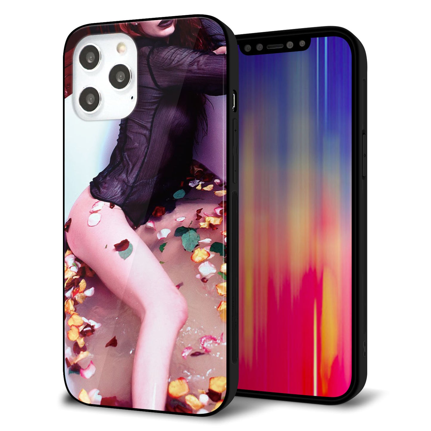 iPhone 12 Pro Max 強化ガラス＆TPUスマホケース ガラプリ【KM885 バラ風呂】