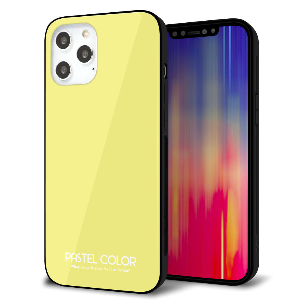 iPhone 12 Pro Max 強化ガラス＆TPUスマホケース ガラプリ【KM897 パステルカラー(パステルイエロー)】