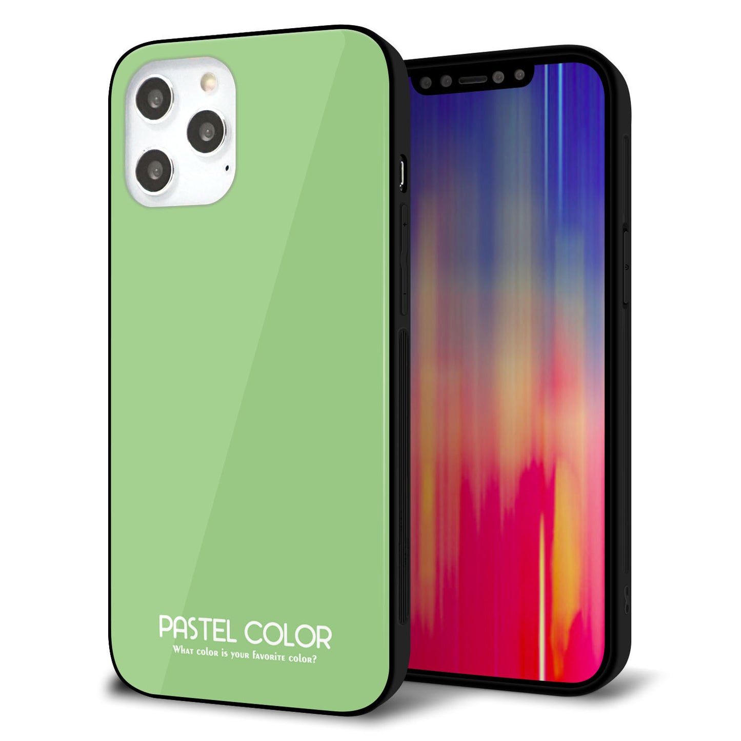 iPhone 12 Pro Max 強化ガラス＆TPUスマホケース ガラプリ【KM898 パステルカラー(パステルグリーン)】