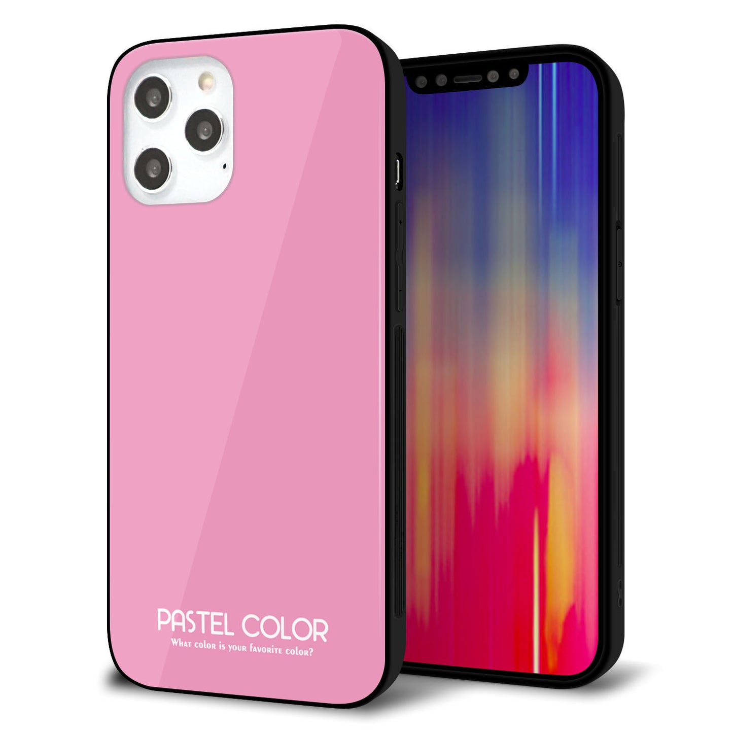 iPhone 12 Pro Max 強化ガラス＆TPUスマホケース ガラプリ【KM899 パステルカラー(パステルピンク)】