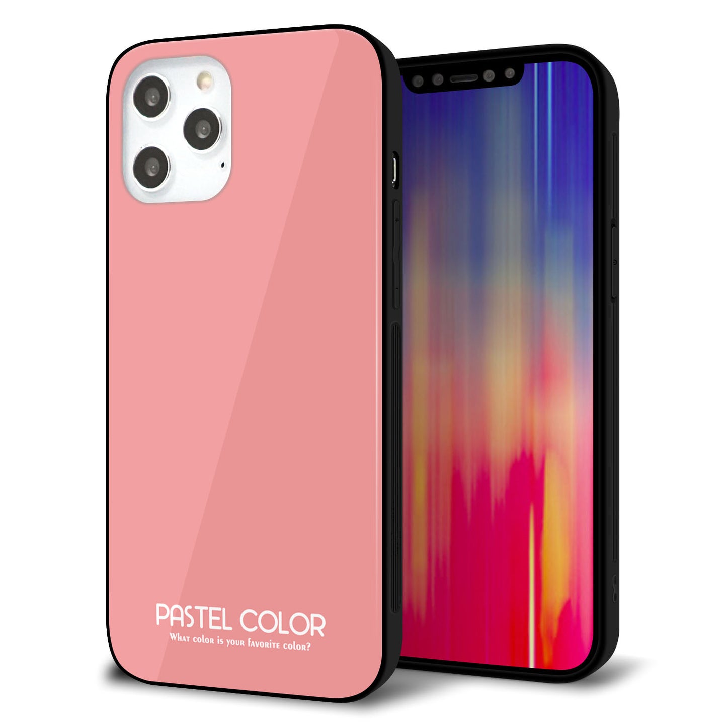 iPhone 12 Pro Max 強化ガラス＆TPUスマホケース ガラプリ【KM902 パステルカラー(パステルレッド)】