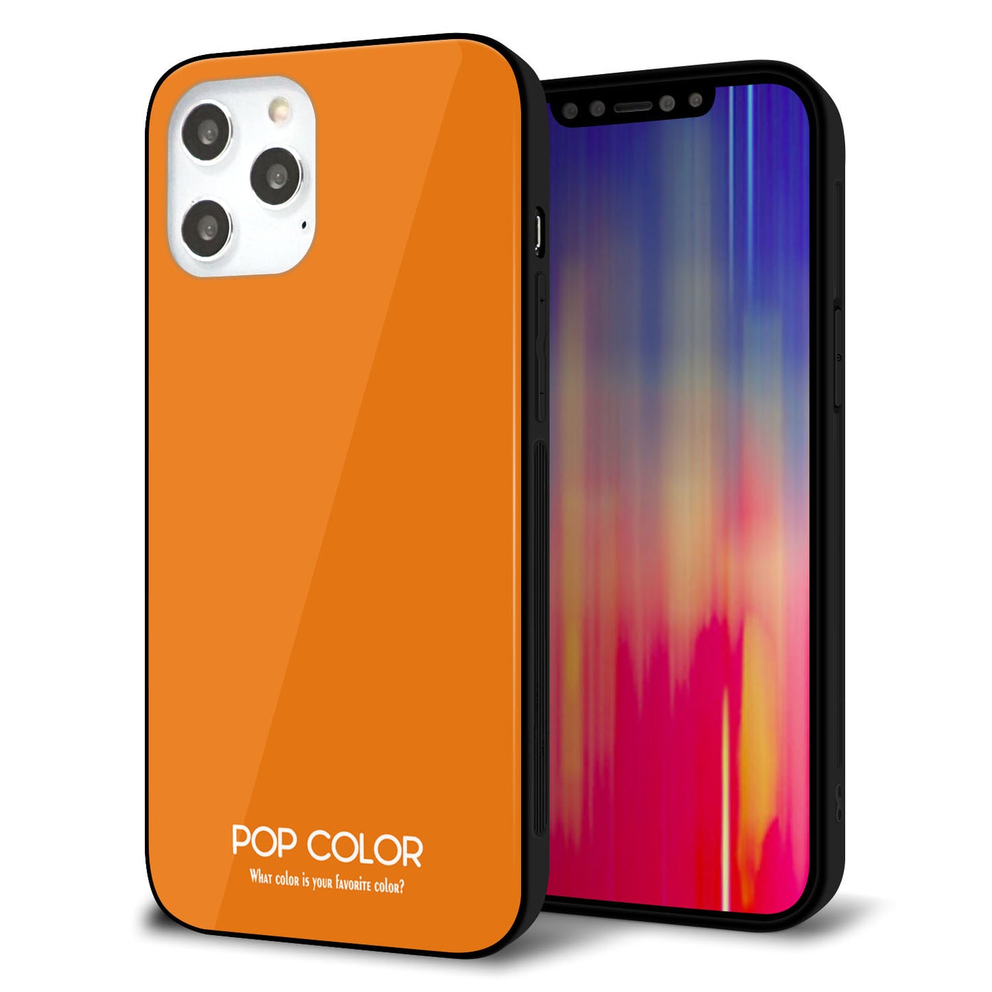 iPhone 12 Pro Max 強化ガラス＆TPUスマホケース ガラプリ【KM906 ポップカラー(オレンジ)】