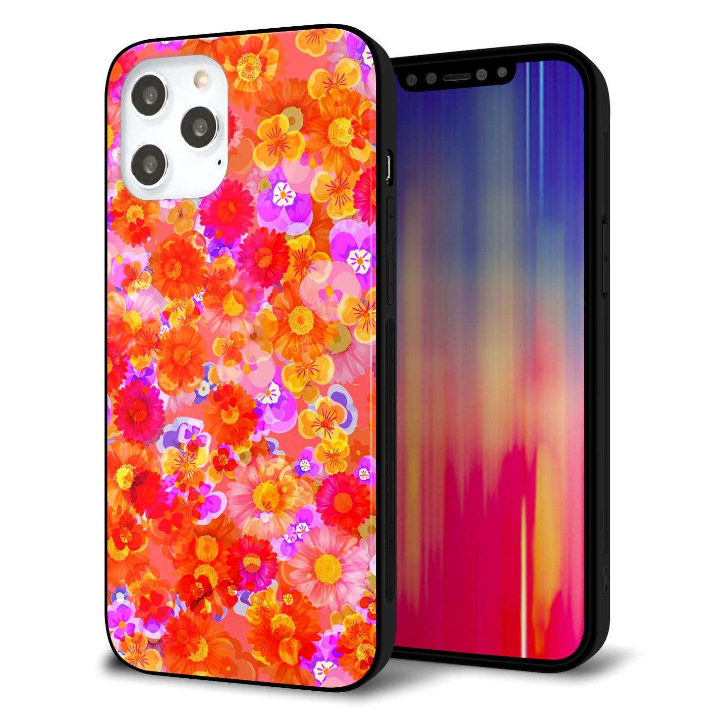 iPhone 12 Pro Max 強化ガラス＆TPUスマホケース ガラプリ【SC871 リバティプリント フルールドパルファン（レッド）】