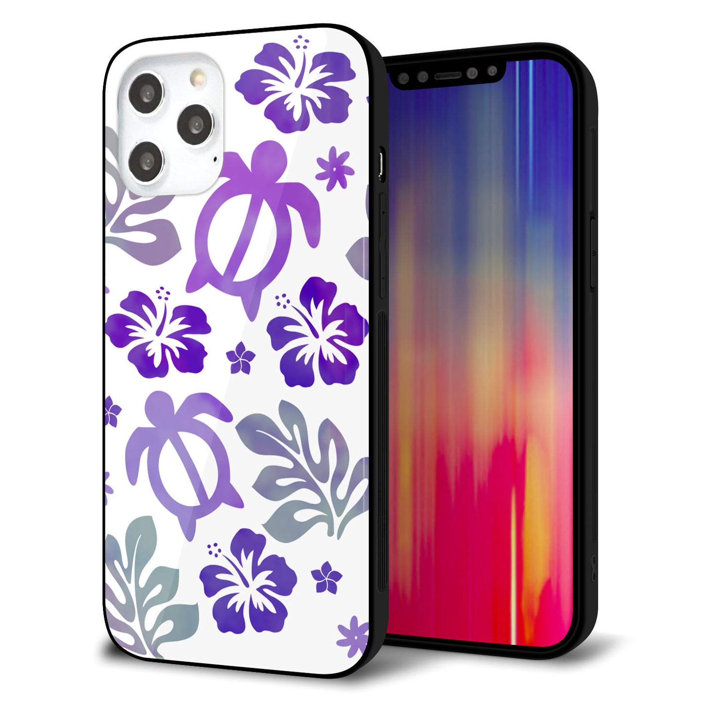 iPhone 12 Pro Max 強化ガラス＆TPUスマホケース ガラプリ【SC878 ハワイアンアロハホヌ（パープル）】