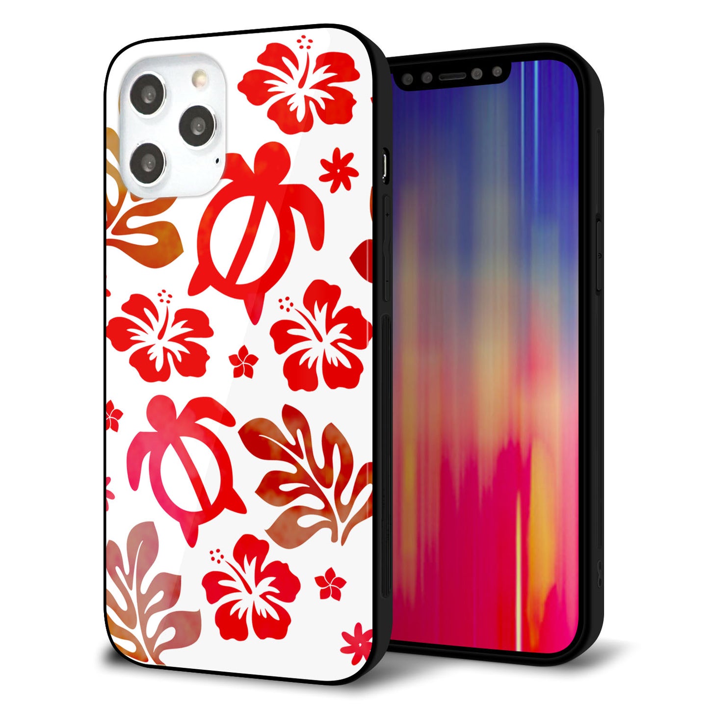 iPhone 12 Pro Max 強化ガラス＆TPUスマホケース ガラプリ【SC881 ハワイアンアロハホヌ（レッド）】