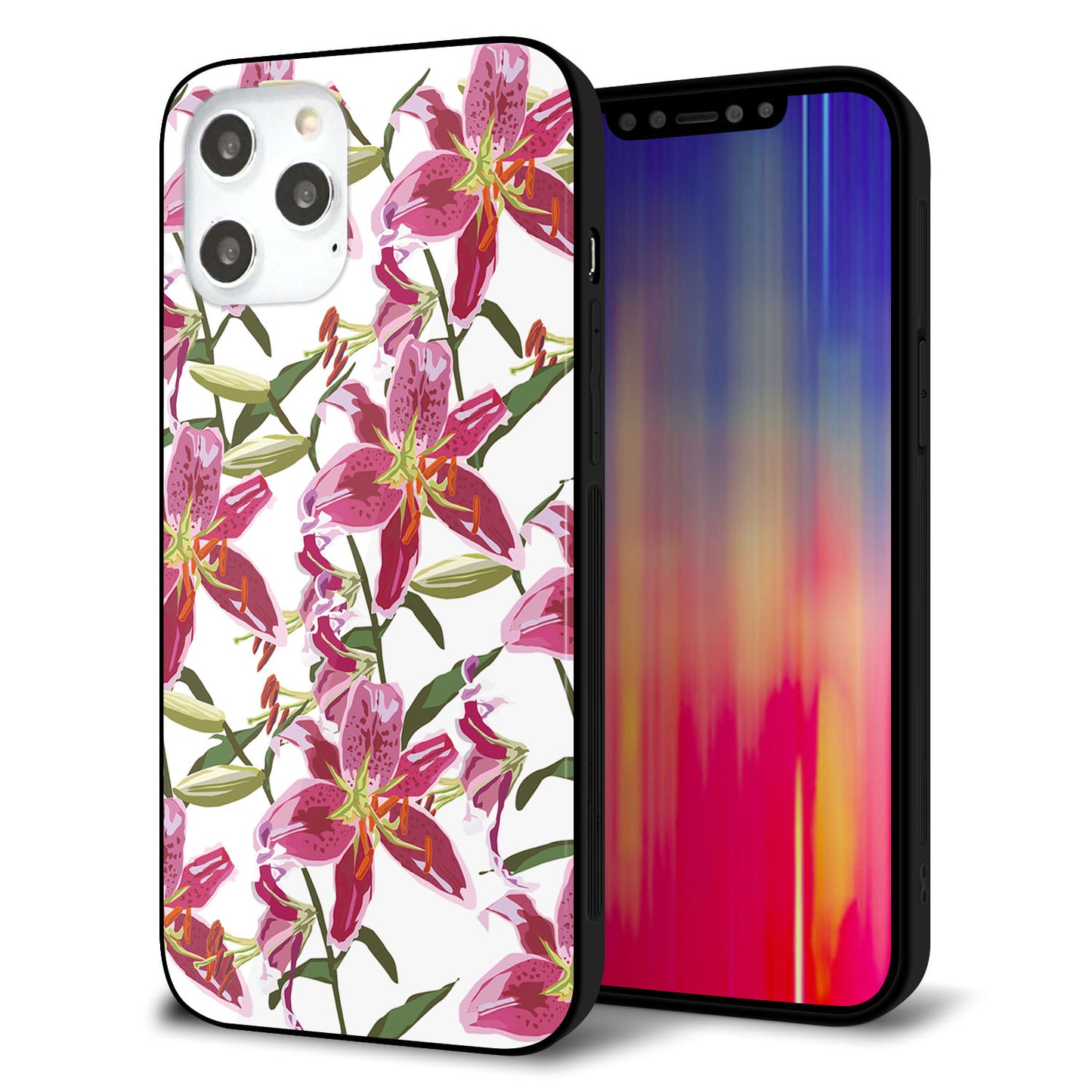 iPhone 12 Pro Max 強化ガラス＆TPUスマホケース ガラプリ【SC892 ボタニカル スカーレットリリー】