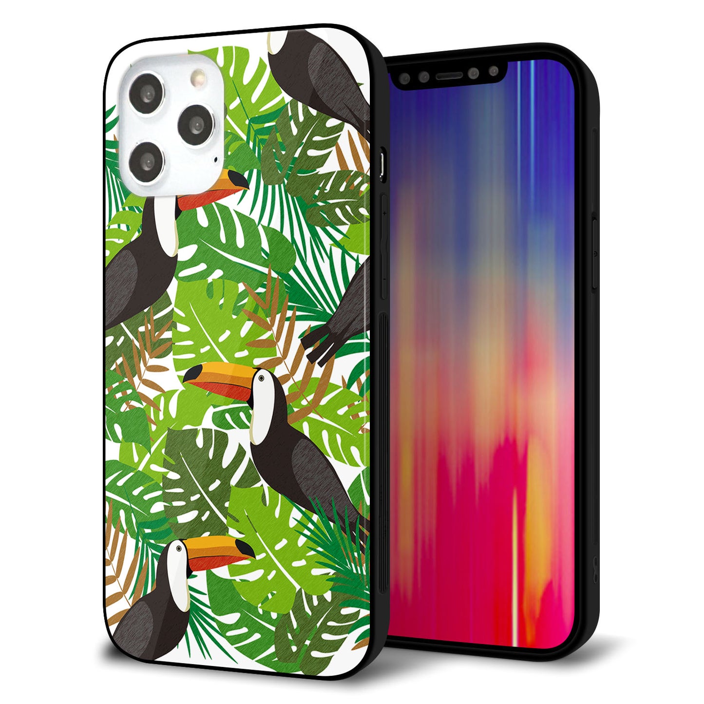 iPhone 12 Pro Max 強化ガラス＆TPUスマホケース ガラプリ【SC894 ボタニカル トロピカルバード】