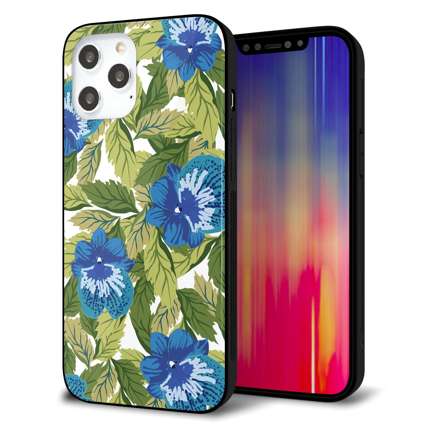 iPhone 12 Pro Max 強化ガラス＆TPUスマホケース ガラプリ【SC896 ボタニカル ブルー＆リーフ】