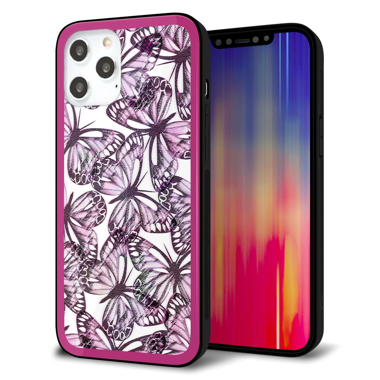 iPhone 12 Pro Max 強化ガラス＆TPUスマホケース ガラプリ【SC904 ガーデンバタフライ ピンク】