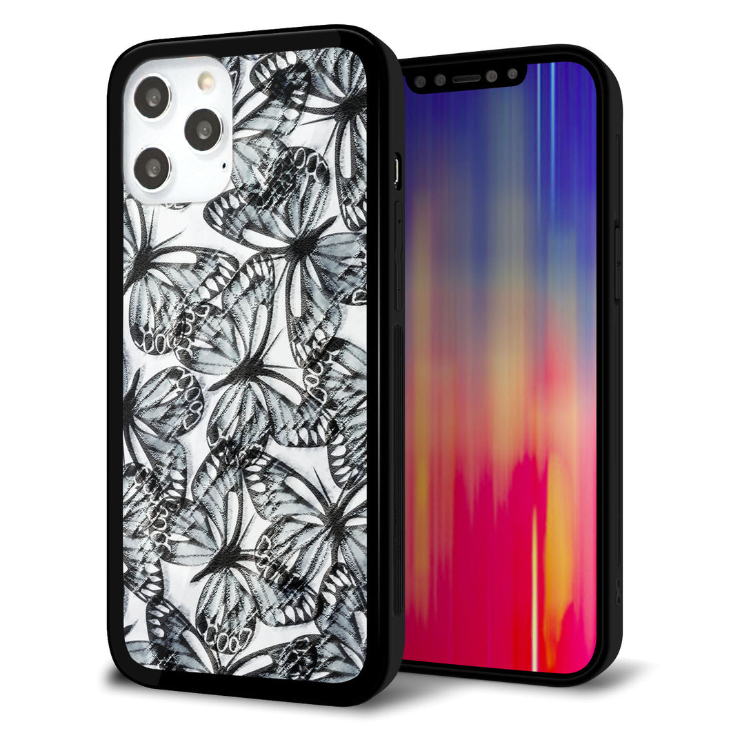 iPhone 12 Pro Max 強化ガラス＆TPUスマホケース ガラプリ【SC905 ガーデンバタフライ ブラック】
