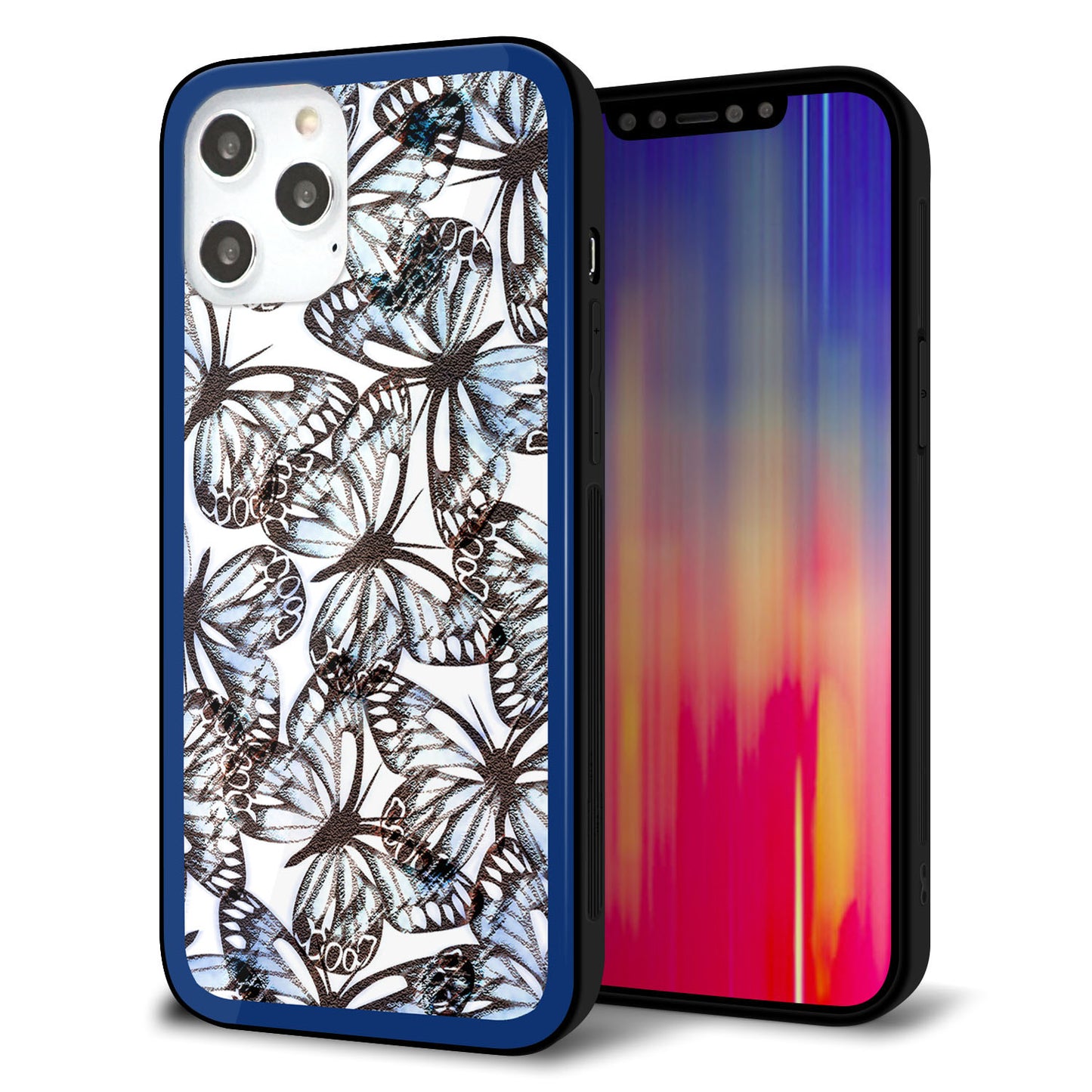 iPhone 12 Pro Max 強化ガラス＆TPUスマホケース ガラプリ【SC906 ガーデンバタフライ ブルー】