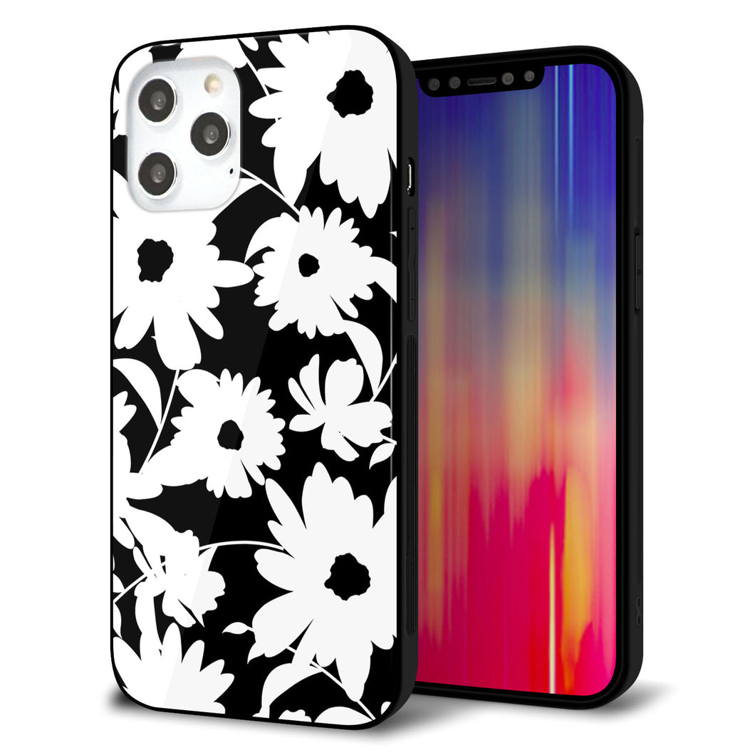 iPhone 12 Pro Max 強化ガラス＆TPUスマホケース ガラプリ【SC915 花柄モノトーン 04】