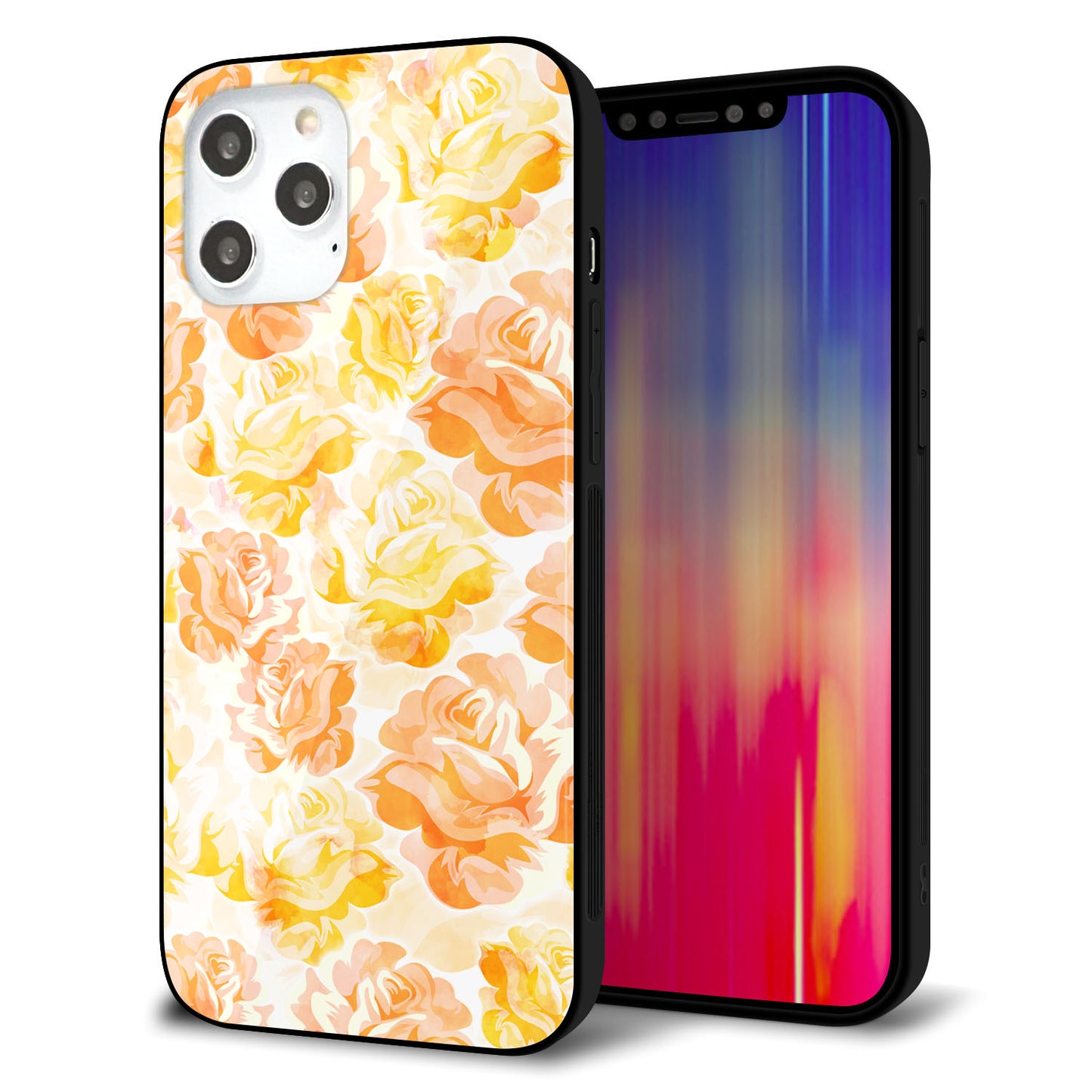 iPhone 12 Pro Max 強化ガラス＆TPUスマホケース ガラプリ【SC931 ローズ イエロー】