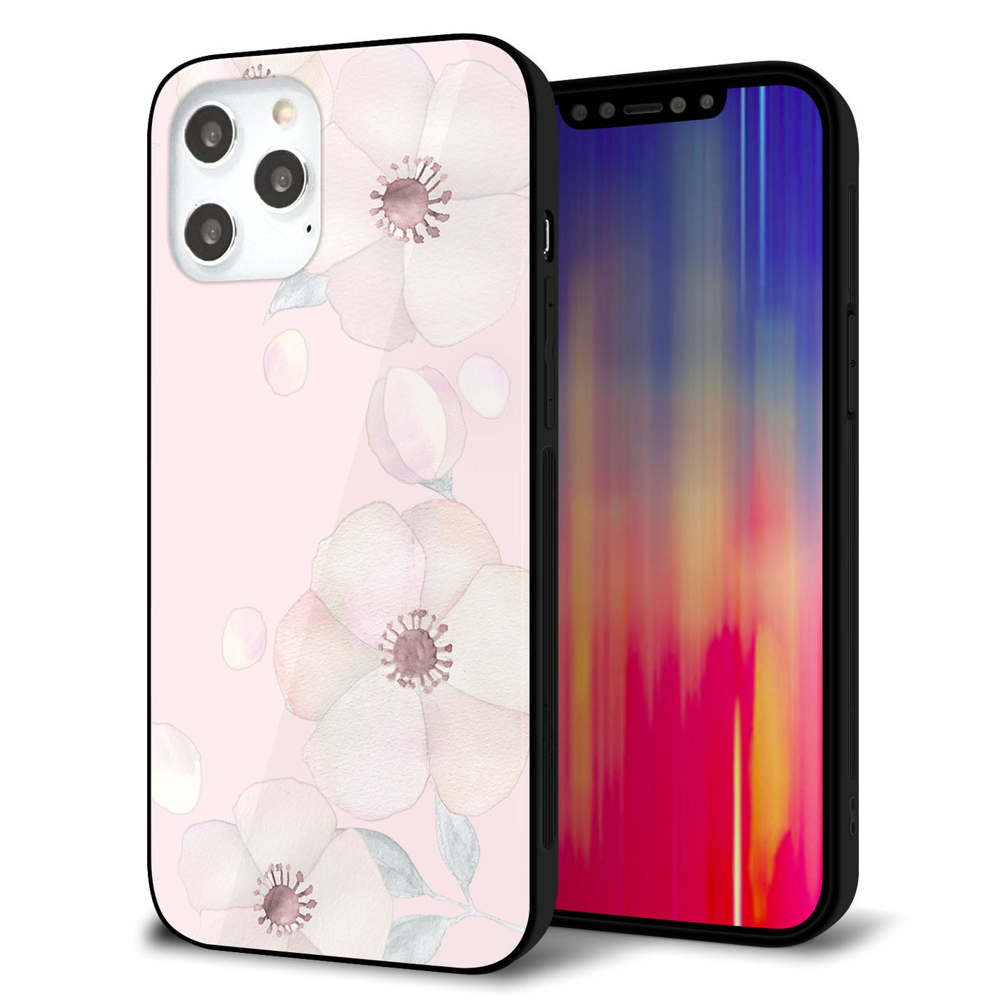 iPhone 12 Pro Max 強化ガラス＆TPUスマホケース ガラプリ【SC949 ドゥ・フルール（オフピンク）】