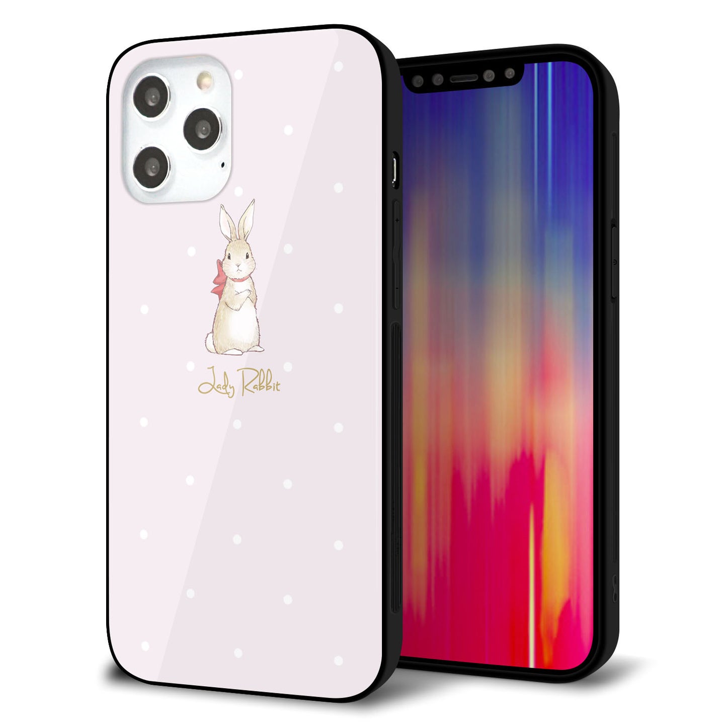 iPhone 12 Pro Max 強化ガラス＆TPUスマホケース ガラプリ【SC966 Lady Rabbit ベージュピンクhp】