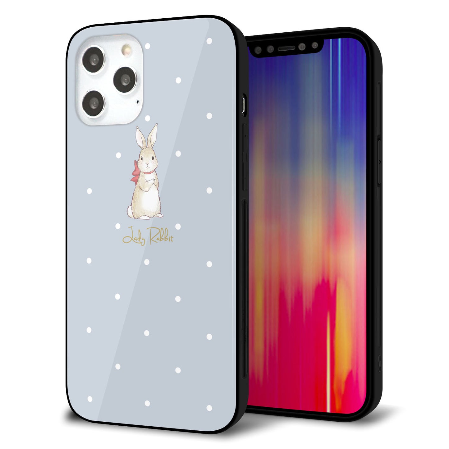 iPhone 12 Pro Max 強化ガラス＆TPUスマホケース ガラプリ【SC967 Lady Rabbit ブルーグレイ ガラプリhp】