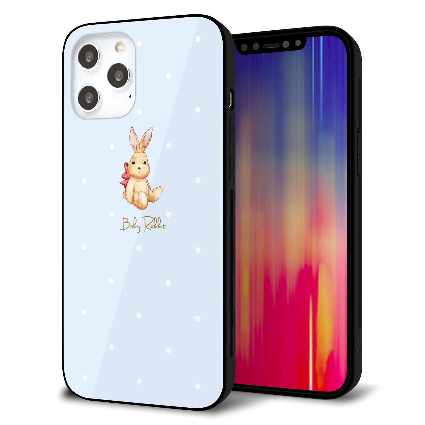 iPhone 12 Pro Max 強化ガラス＆TPUスマホケース ガラプリ【SC980 Baby Rabbit ブルー ガラプリ】
