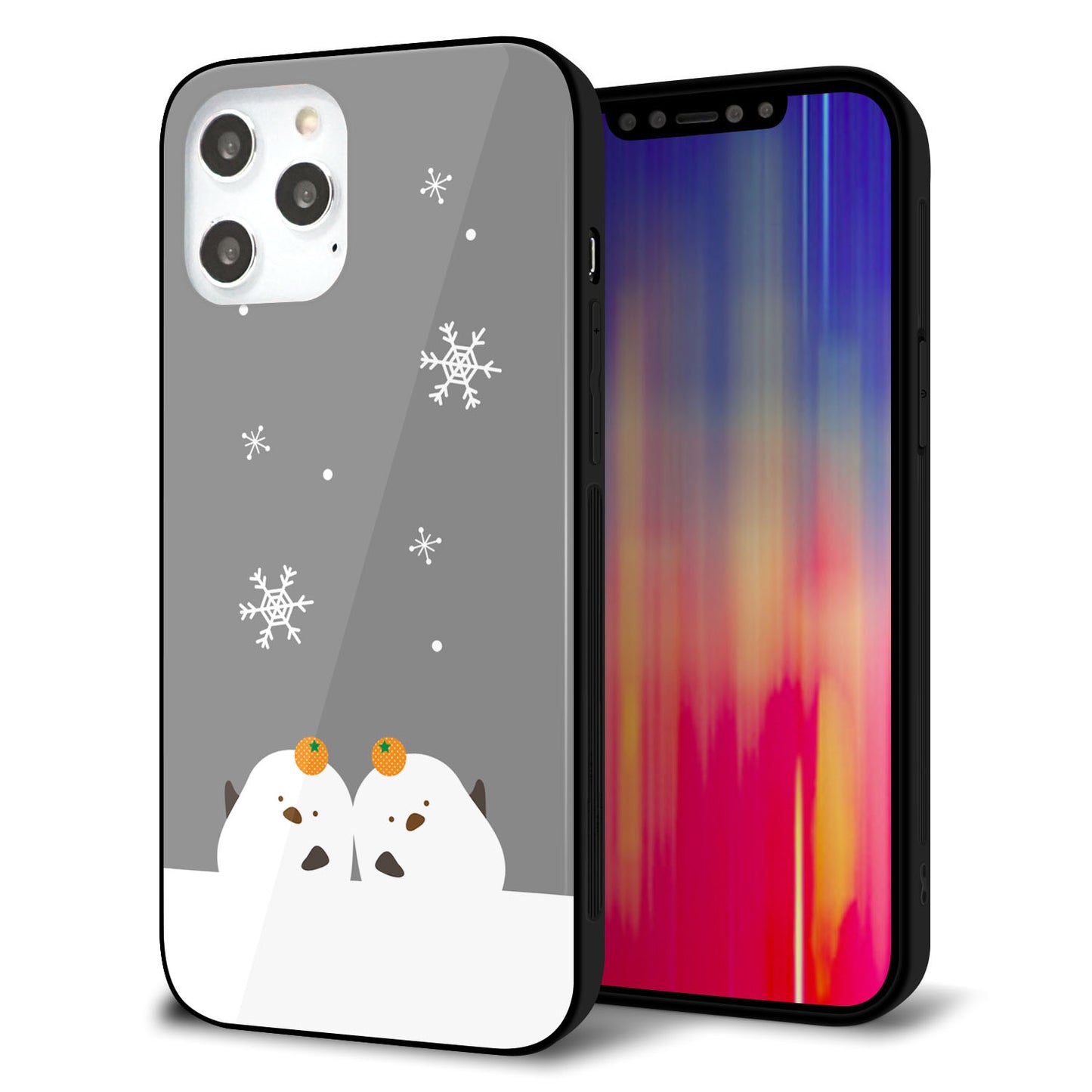 iPhone 12 Pro Max 強化ガラス＆TPUスマホケース ガラプリ【TA019 冬シマエナガ】