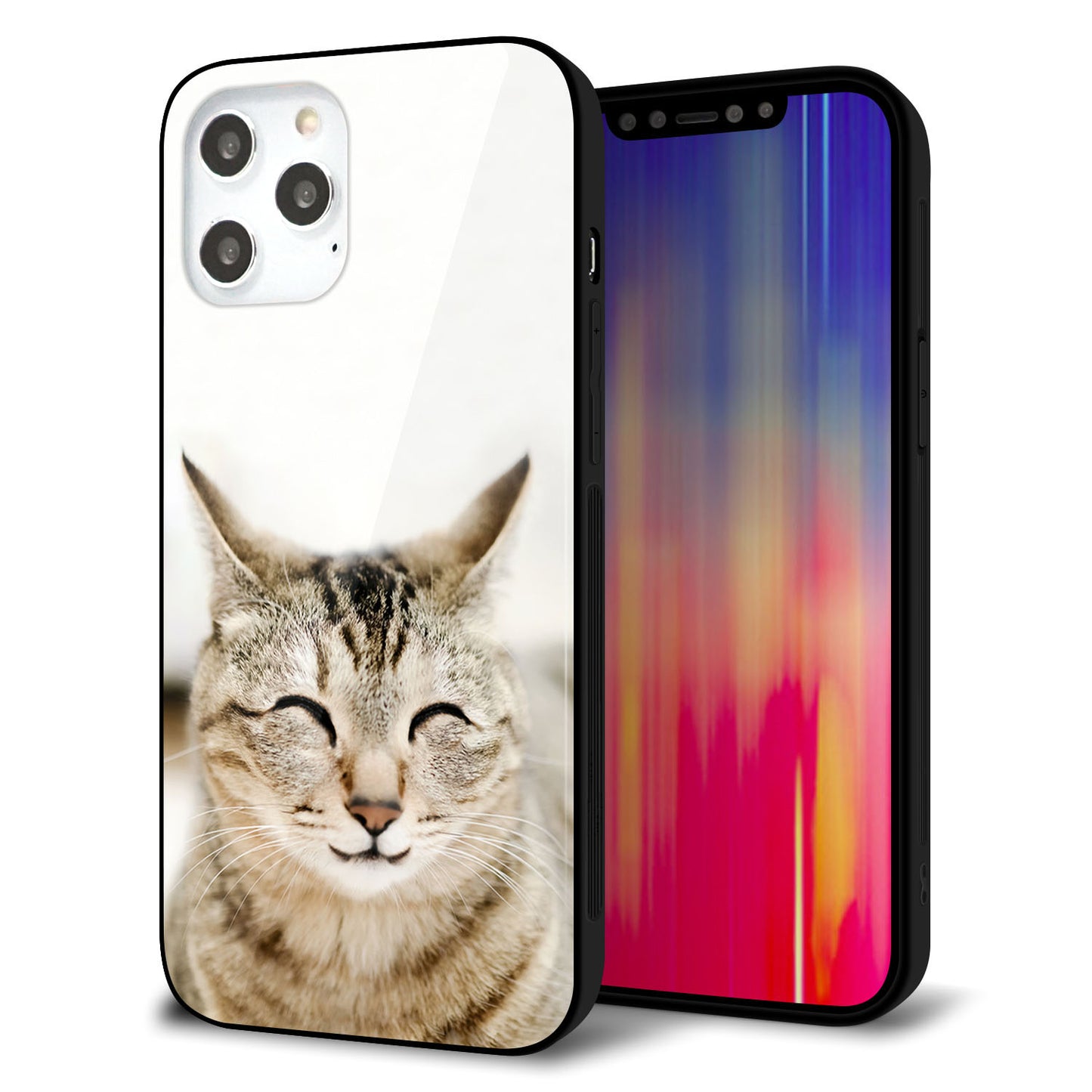 iPhone 12 Pro Max 強化ガラス＆TPUスマホケース ガラプリ【VA801 笑福ねこ】