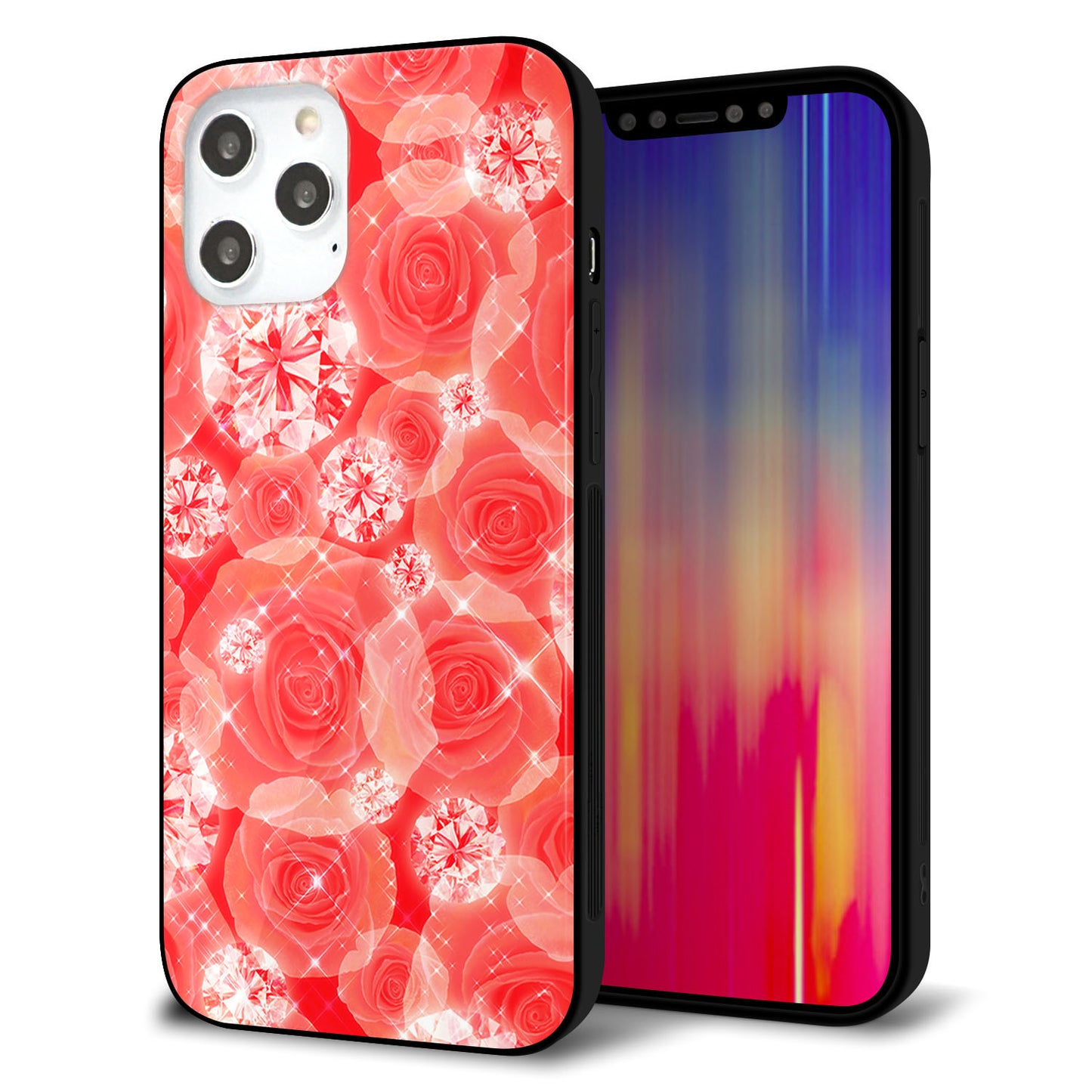iPhone 12 Pro Max 強化ガラス＆TPUスマホケース ガラプリ【VA816 ダイヤモンドとバラ】