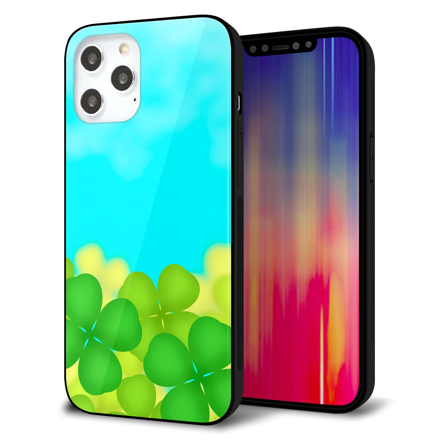 iPhone 12 Pro Max 強化ガラス＆TPUスマホケース ガラプリ【VA820 四葉のクローバー畑】