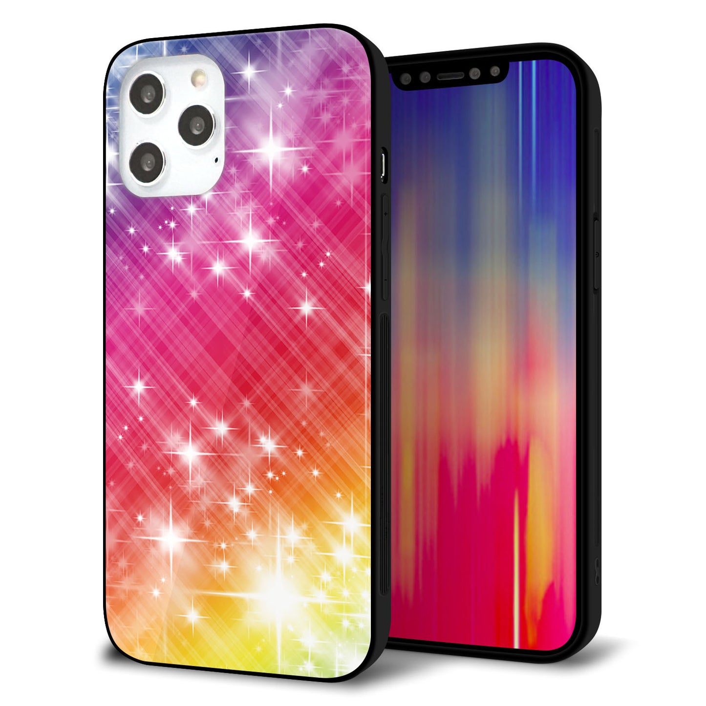 iPhone 12 Pro Max 強化ガラス＆TPUスマホケース ガラプリ【VA872 レインボーフレーム】