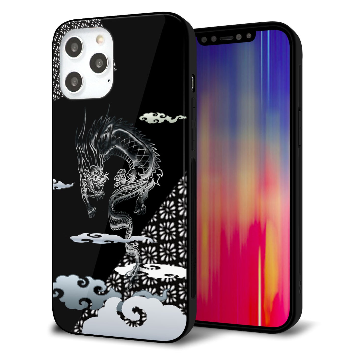 iPhone 12 Pro Max 強化ガラス＆TPUスマホケース ガラプリ【YC906 雲竜01】