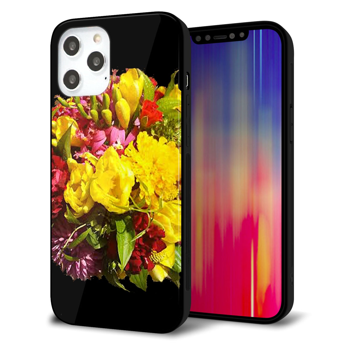 iPhone 12 Pro Max 強化ガラス＆TPUスマホケース ガラプリ【YI883 フラワー４】