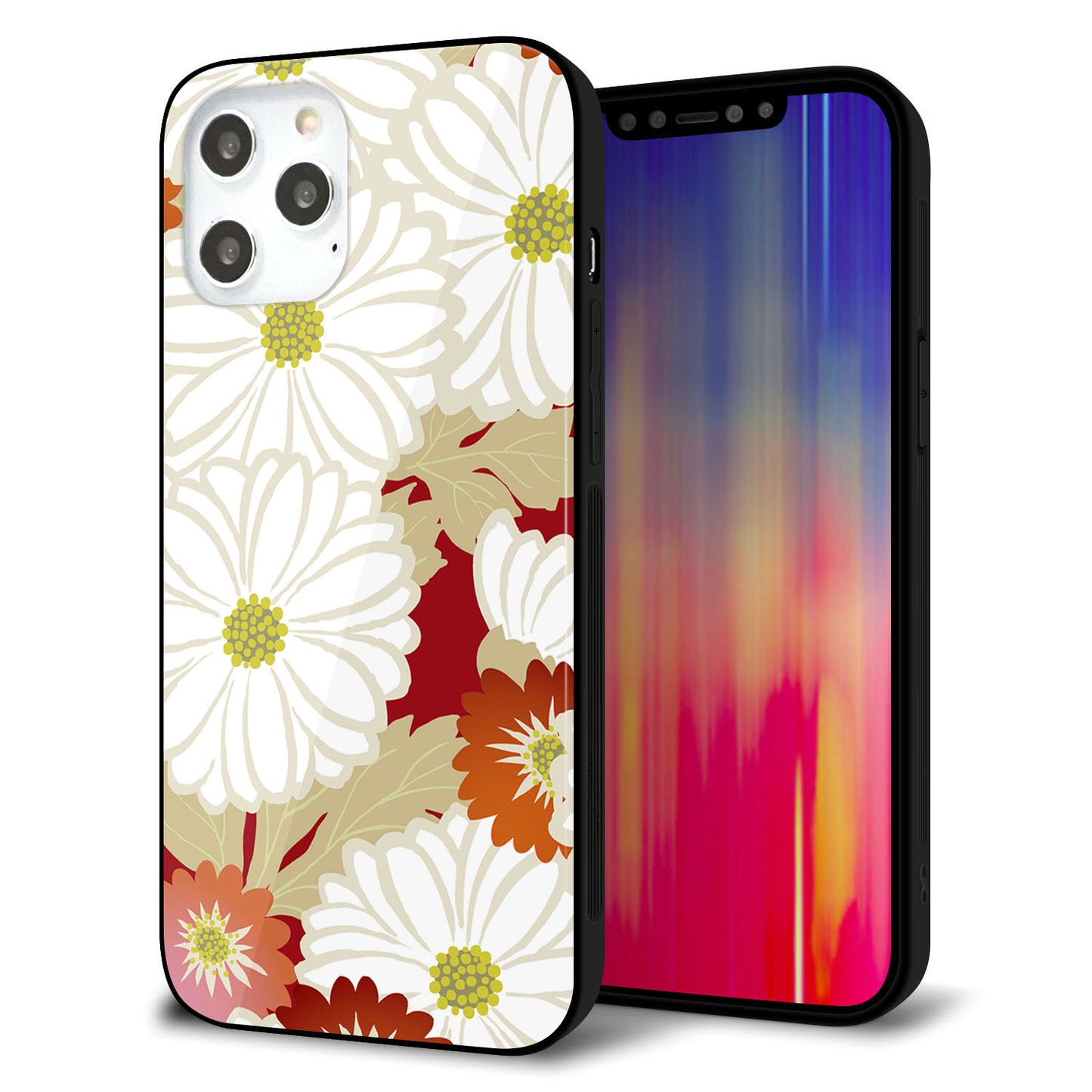 iPhone 12 Pro Max 強化ガラス＆TPUスマホケース ガラプリ【YJ322 和柄 菊】