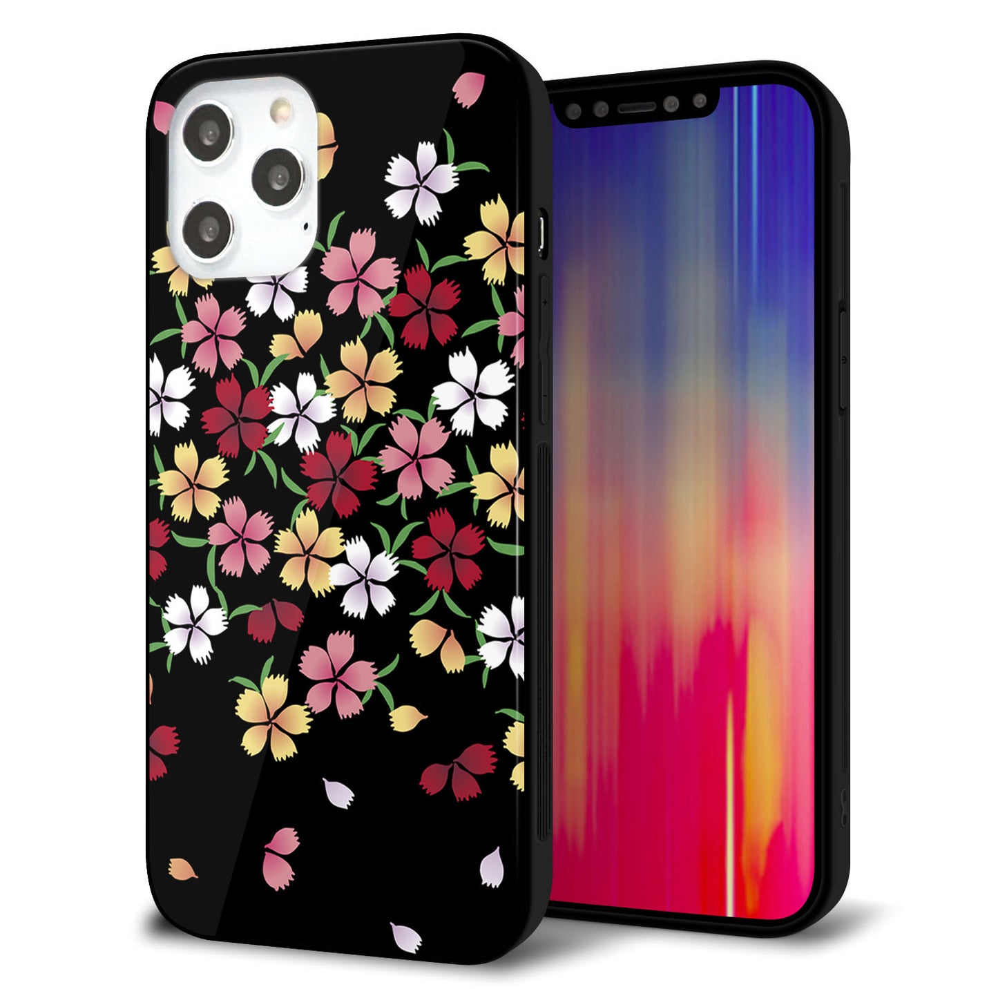 iPhone 12 Pro Max 強化ガラス＆TPUスマホケース ガラプリ【YJ323 和柄 なでしこ】