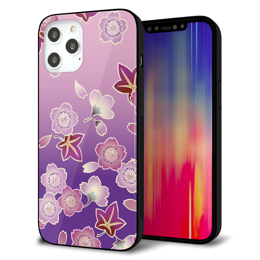 iPhone 12 Pro Max 強化ガラス＆TPUスマホケース ガラプリ【YJ324 和柄 桜 もみじ】