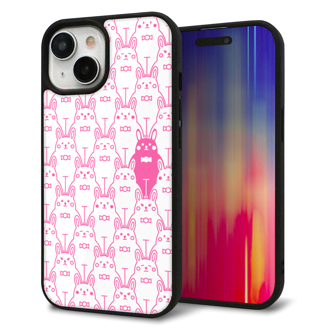 iPhone 15 強化ガラス＆TPUスマホケース ガラプリ【MA914 パターン ウサギ】