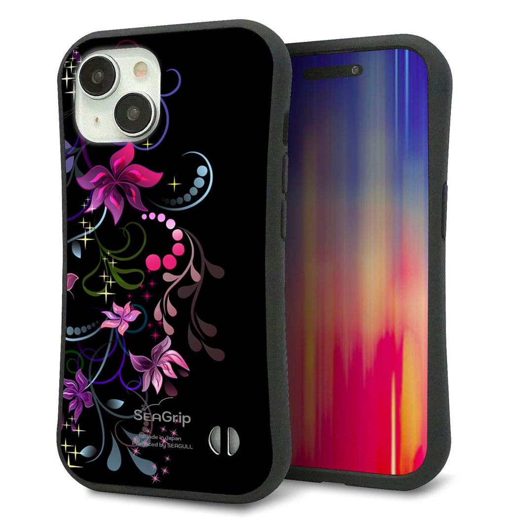iPhone 15 スマホケース 「SEA Grip」 グリップケース Sライン 【263 闇に浮かぶ華】 UV印刷