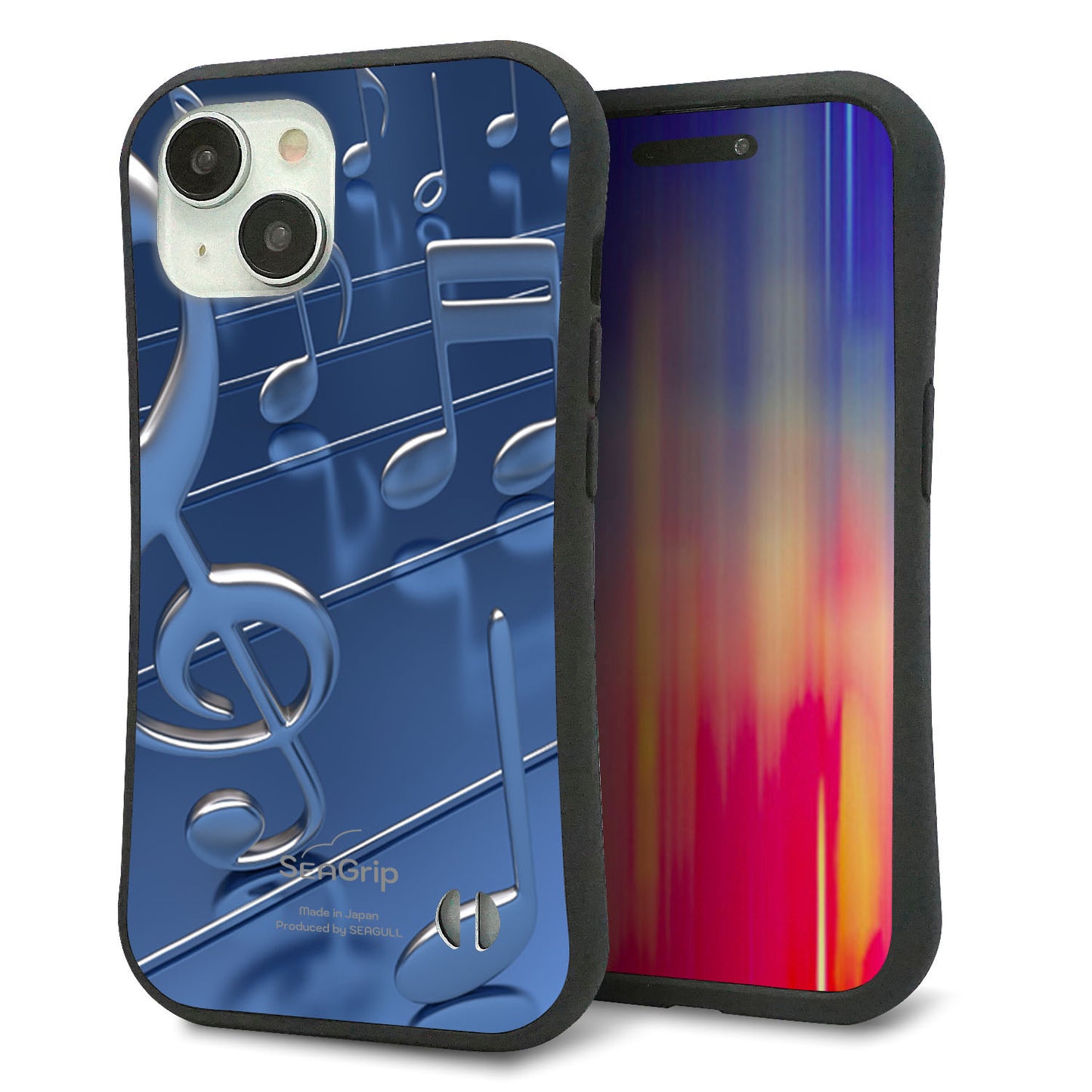 iPhone 15 スマホケース 「SEA Grip」 グリップケース Sライン 【286 3D 音符】 UV印刷