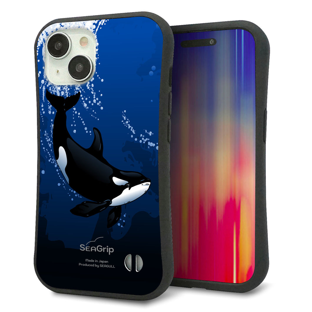 iPhone 15 スマホケース 「SEA Grip」 グリップケース Sライン 【423 シャチ】 UV印刷