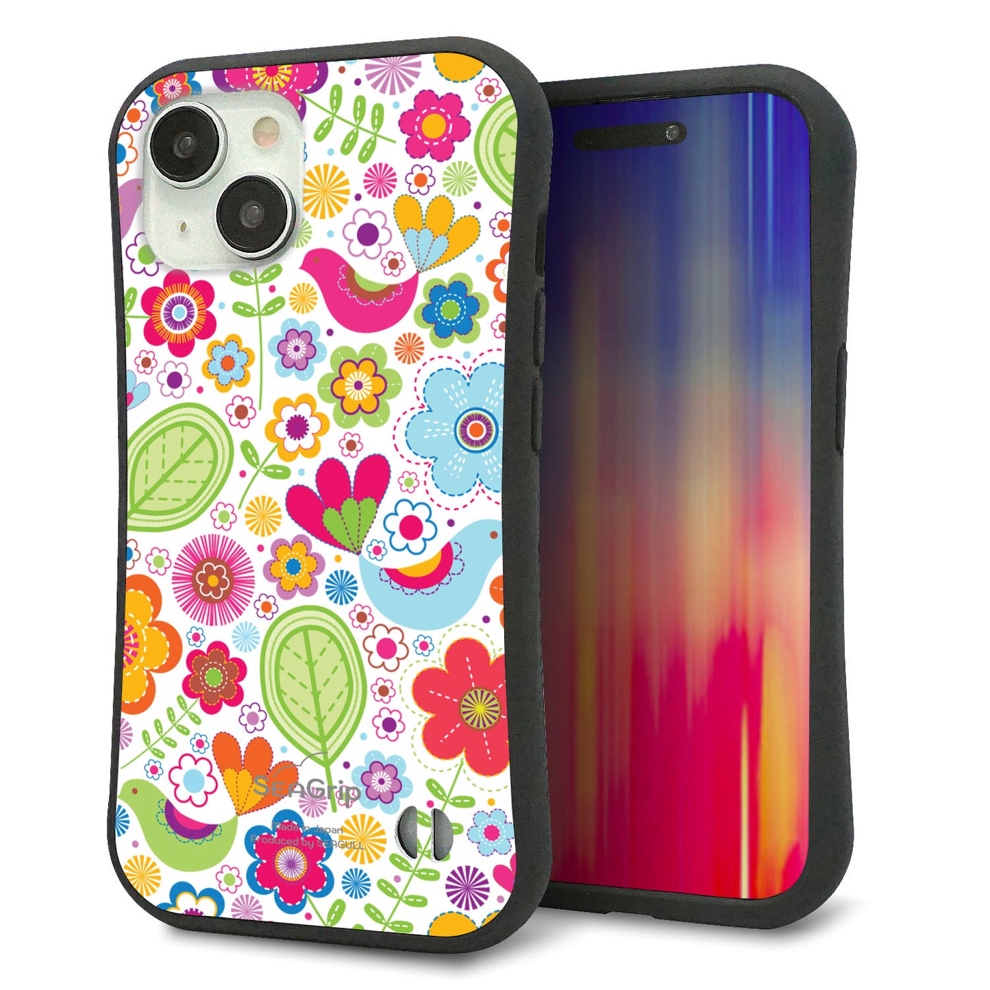 iPhone 15 スマホケース 「SEA Grip」 グリップケース Sライン 【477 幸せな絵】 UV印刷