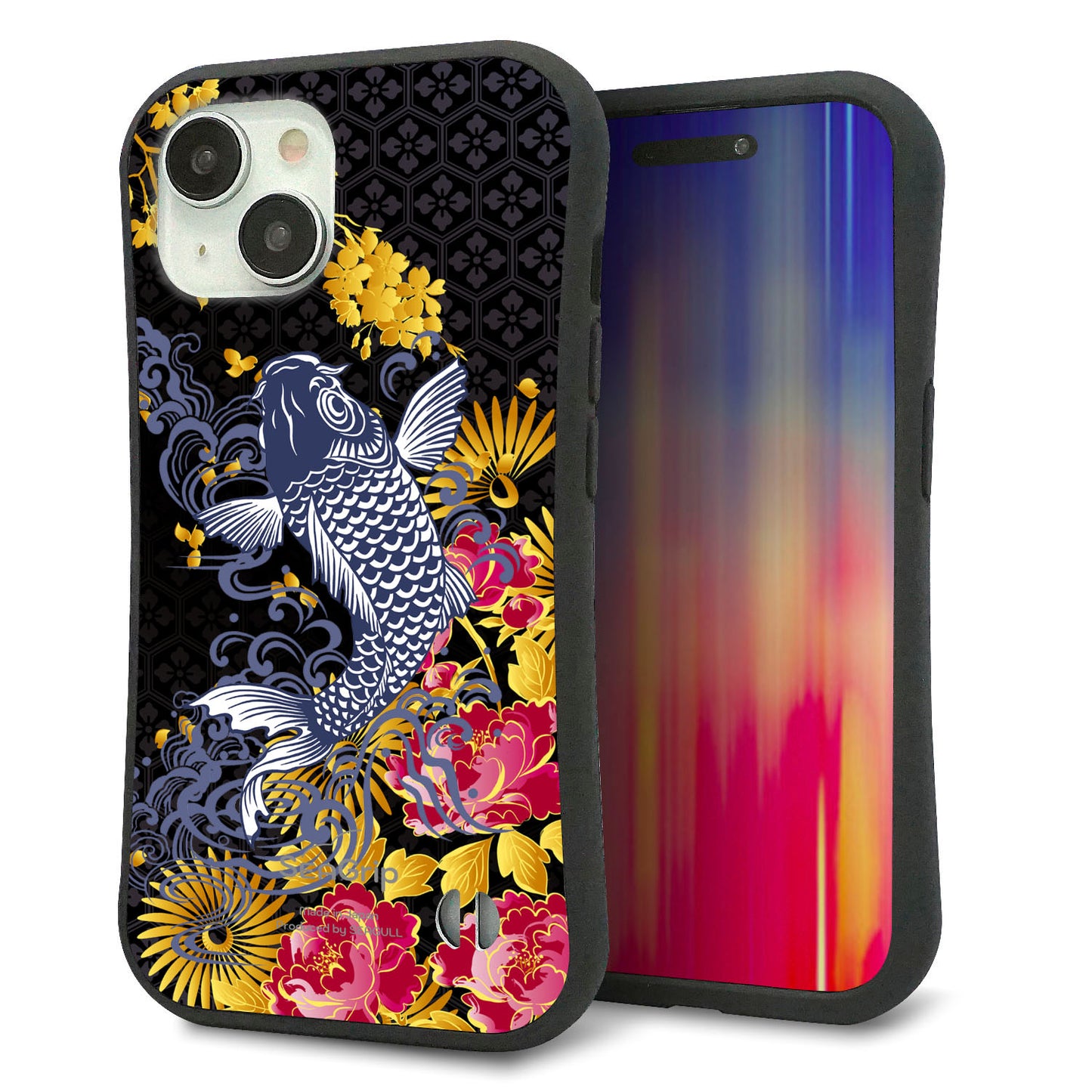 iPhone 15 スマホケース 「SEA Grip」 グリップケース Sライン 【1028 牡丹と鯉】 UV印刷