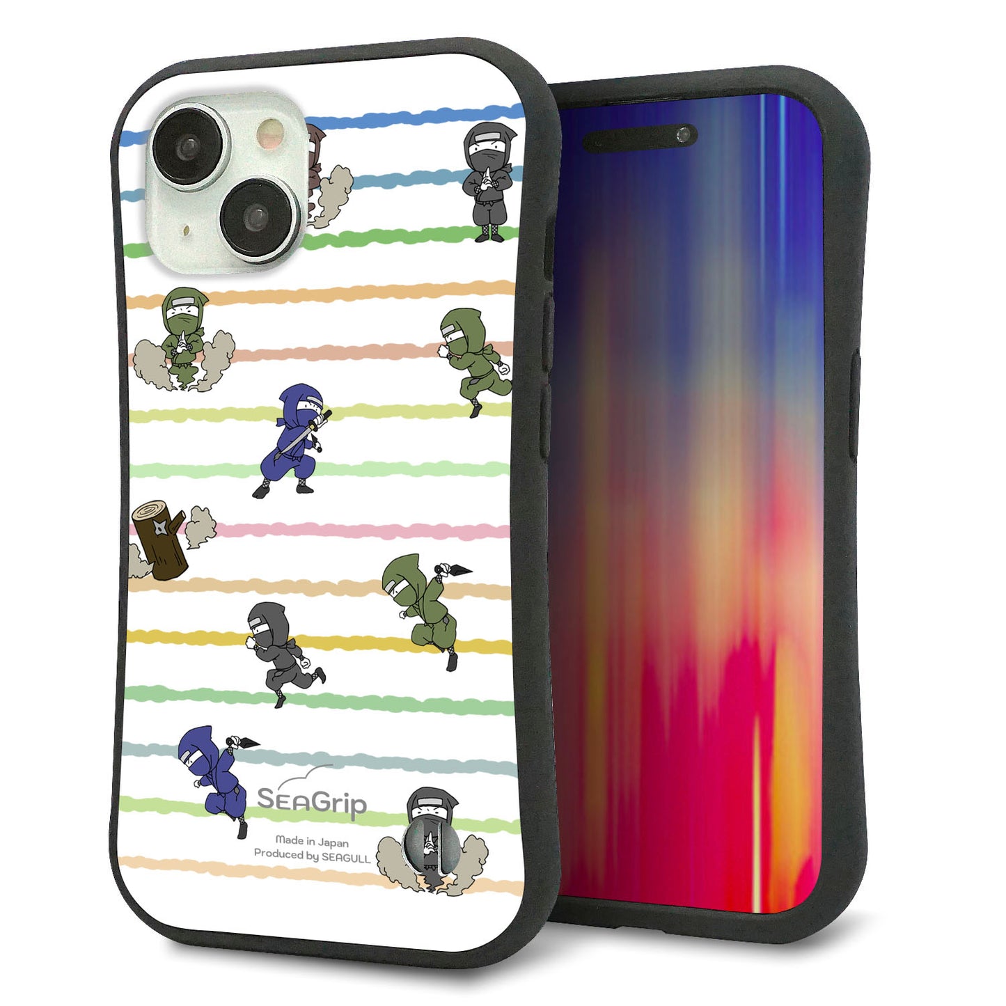 iPhone 15 スマホケース 「SEA Grip」 グリップケース Sライン 【HA135 ニンジャ ブンシン カクレザト 】 UV印刷