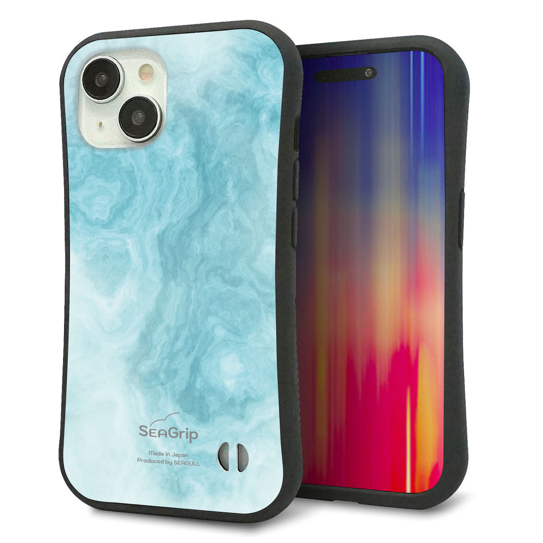 iPhone 15 スマホケース 「SEA Grip」 グリップケース Sライン 【KM868 大理石BL】 UV印刷