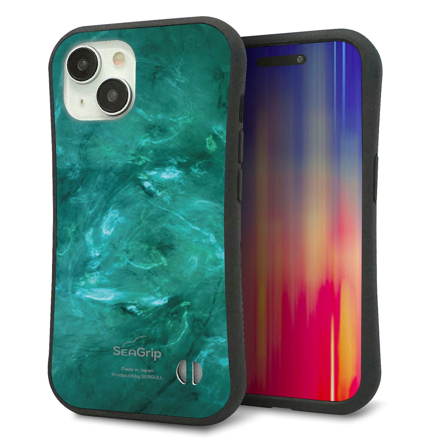 iPhone 15 スマホケース 「SEA Grip」 グリップケース Sライン 【KM869 大理石GR】 UV印刷