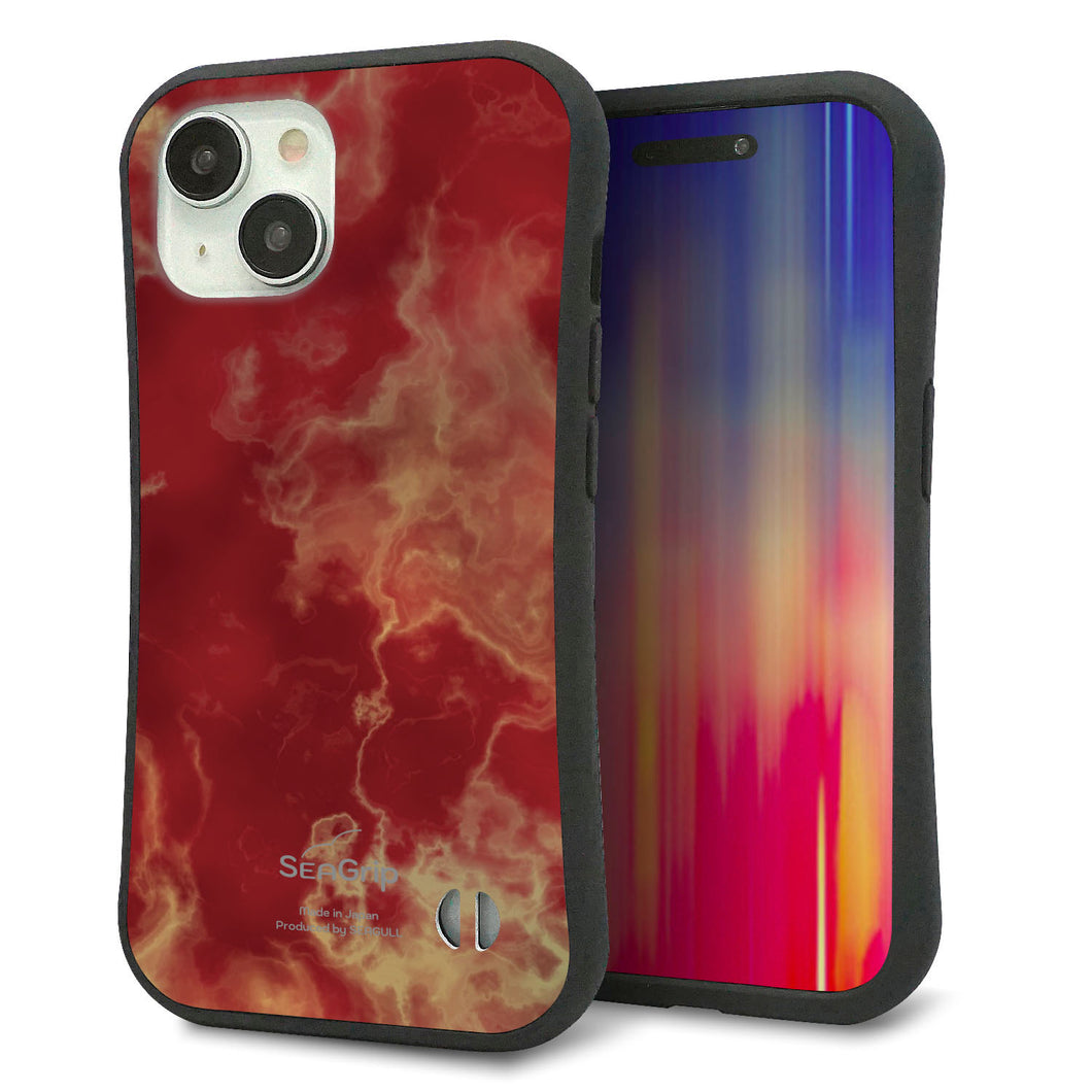 iPhone 15 スマホケース 「SEA Grip」 グリップケース Sライン 【KM870 大理石RD】 UV印刷