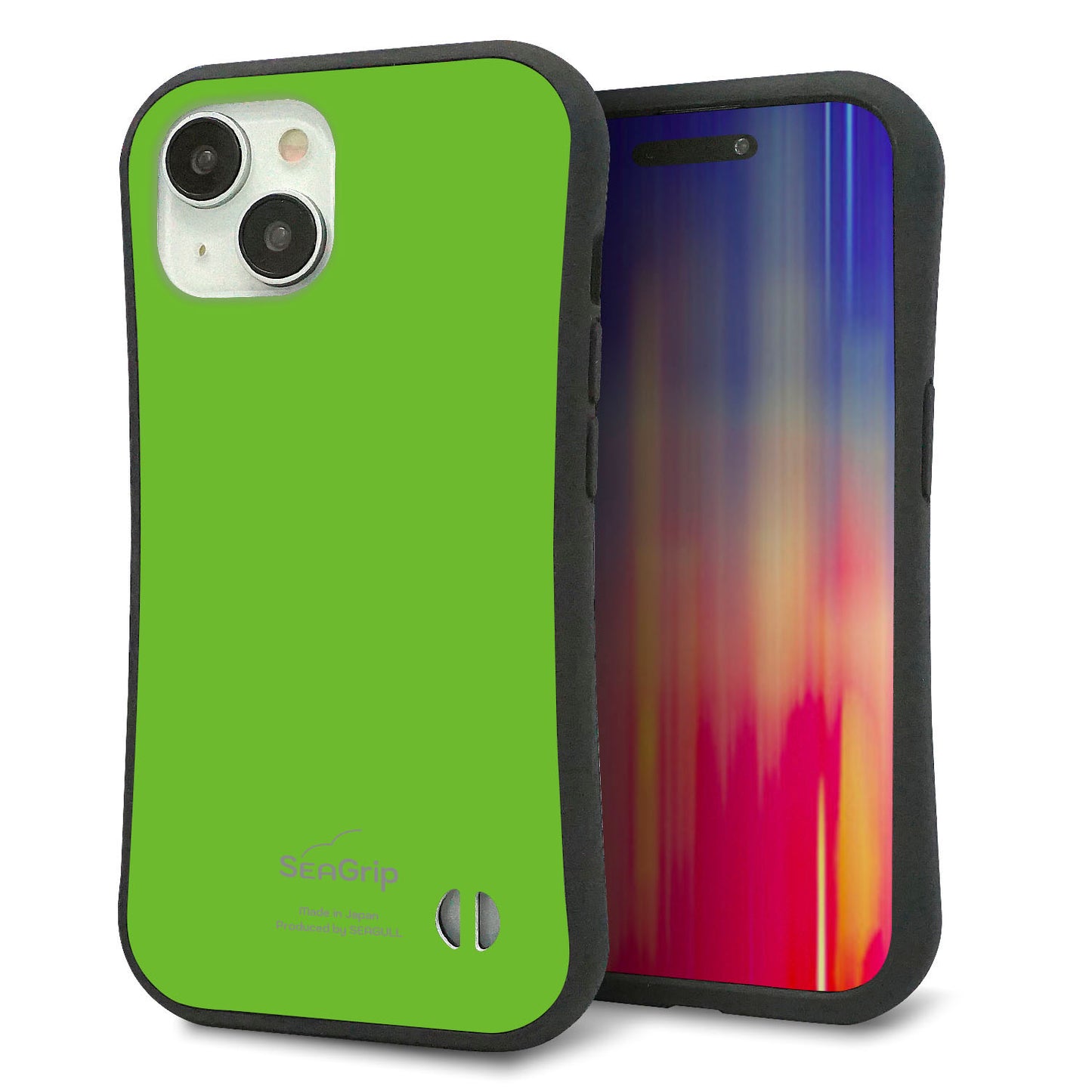 iPhone 15 スマホケース 「SEA Grip」 グリップケース Sライン 【KM914 ポップカラー(ライム)】 UV印刷