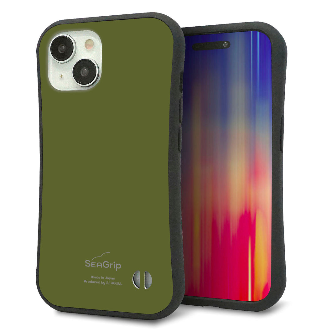 iPhone 15 スマホケース 「SEA Grip」 グリップケース Sライン 【KM916 レトロカラー(カーキ)】 UV印刷
