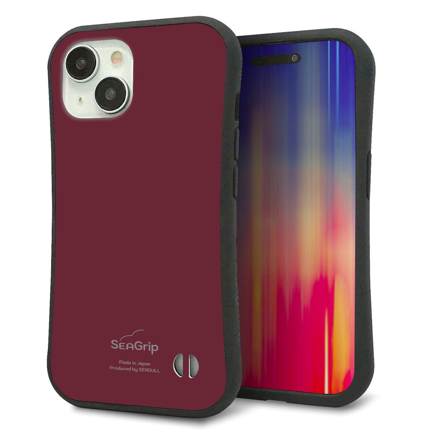 iPhone 15 スマホケース 「SEA Grip」 グリップケース Sライン 【KM919 レトロカラー(バーガンディー)】 UV印刷