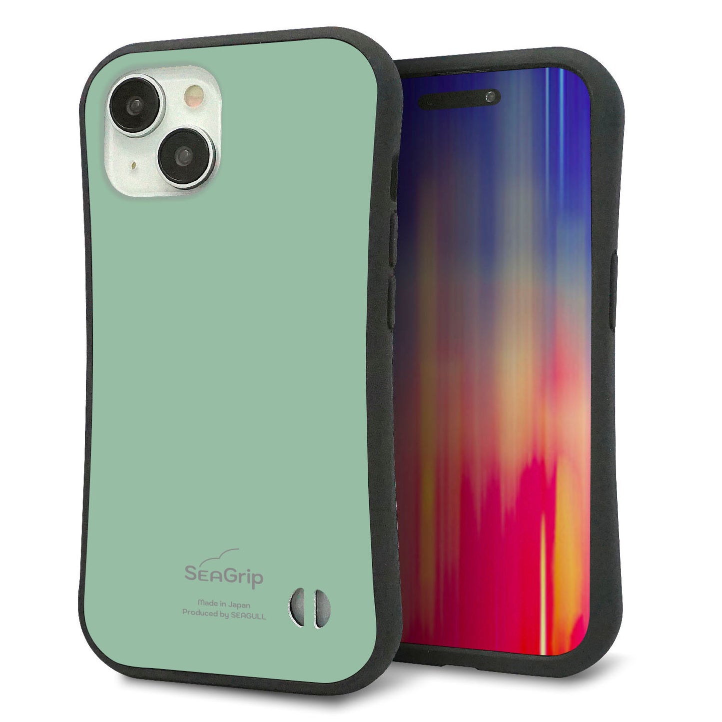iPhone 15 スマホケース 「SEA Grip」 グリップケース Sライン 【KM931 くすみカラー グリーン】 UV印刷
