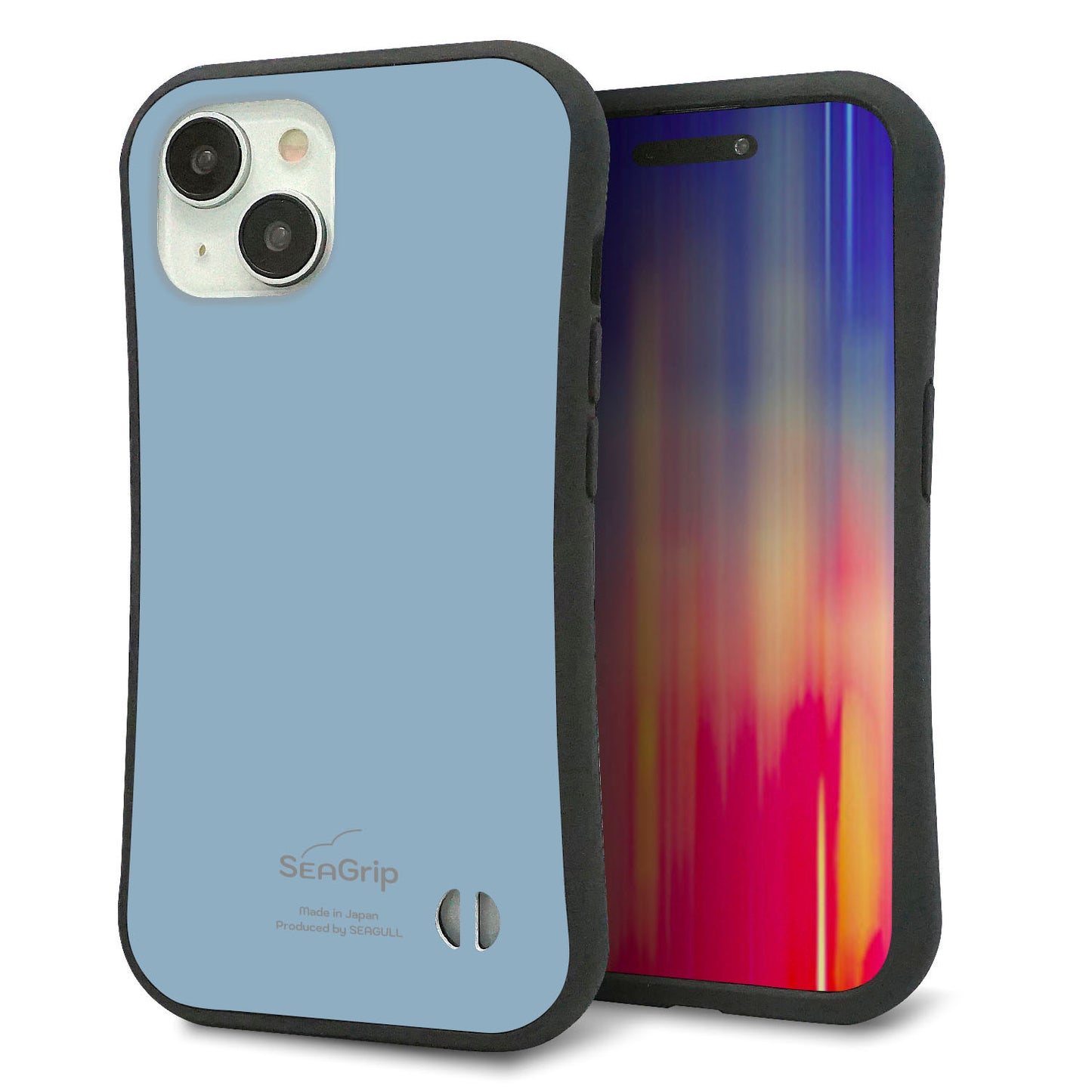 iPhone 15 スマホケース 「SEA Grip」 グリップケース Sライン 【KM932 くすみカラー ブルー】 UV印刷