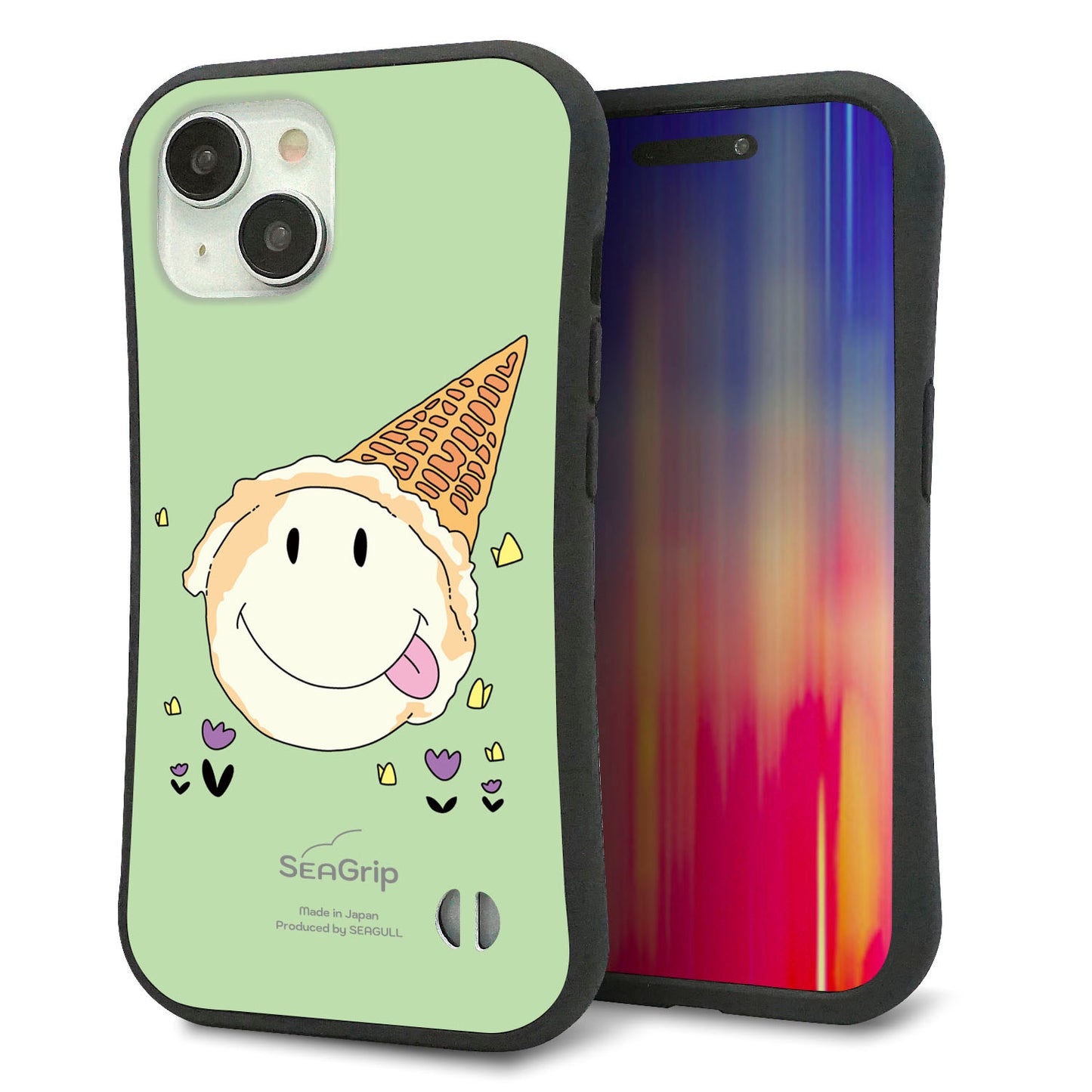 iPhone 15 スマホケース 「SEA Grip」 グリップケース Sライン 【MA902 アイスクリーム】 UV印刷
