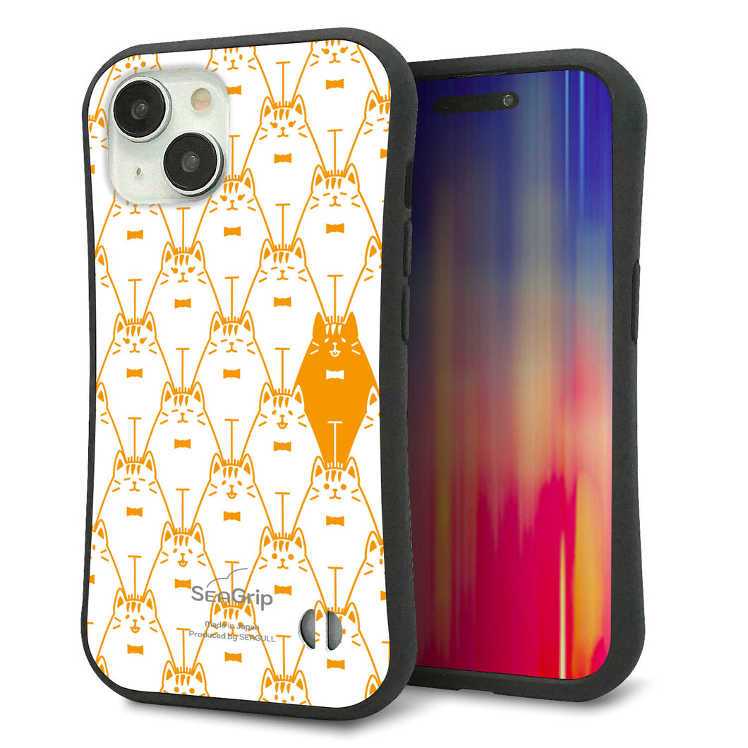 iPhone 15 スマホケース 「SEA Grip」 グリップケース Sライン 【MA915 パターン ネコ】 UV印刷