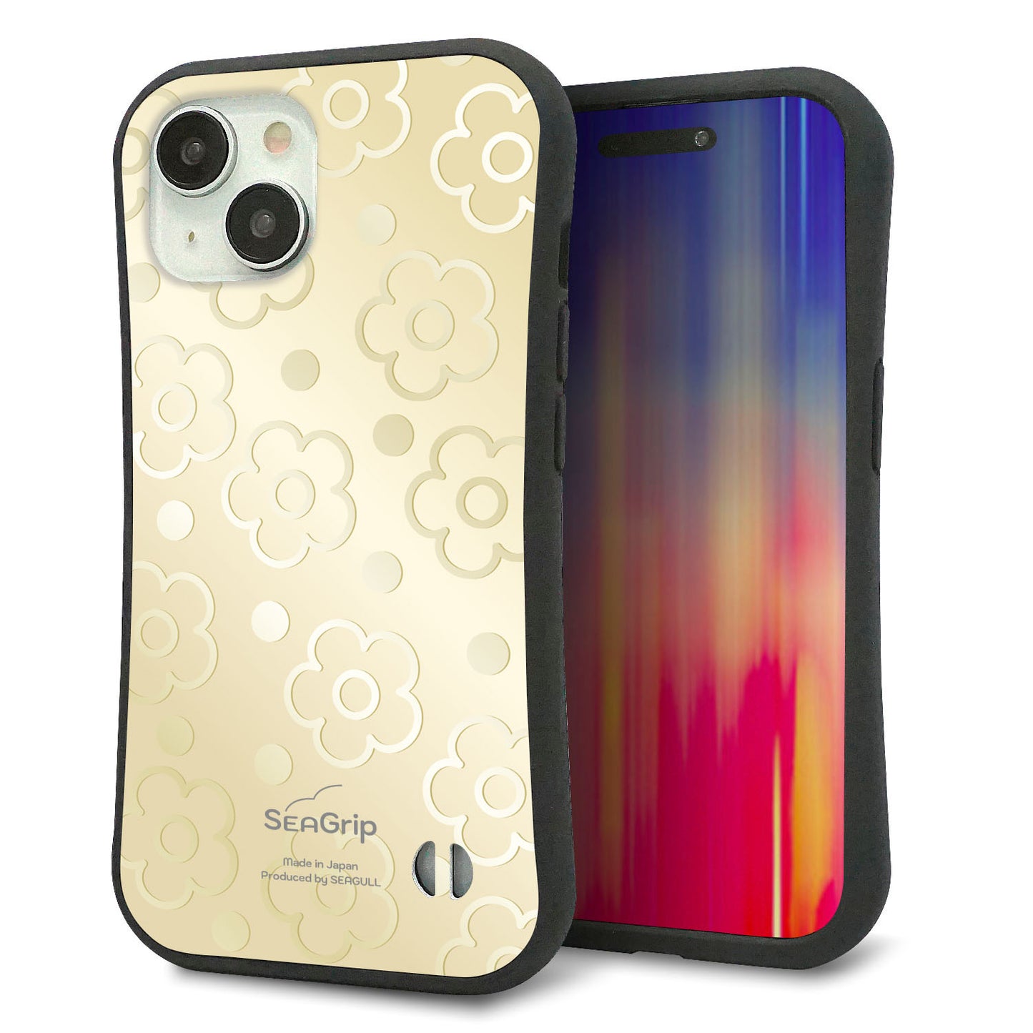 iPhone 15 スマホケース 「SEA Grip」 グリップケース Sライン 【SC842 エンボス風デイジーシンプル（ベージュ）】 UV印刷